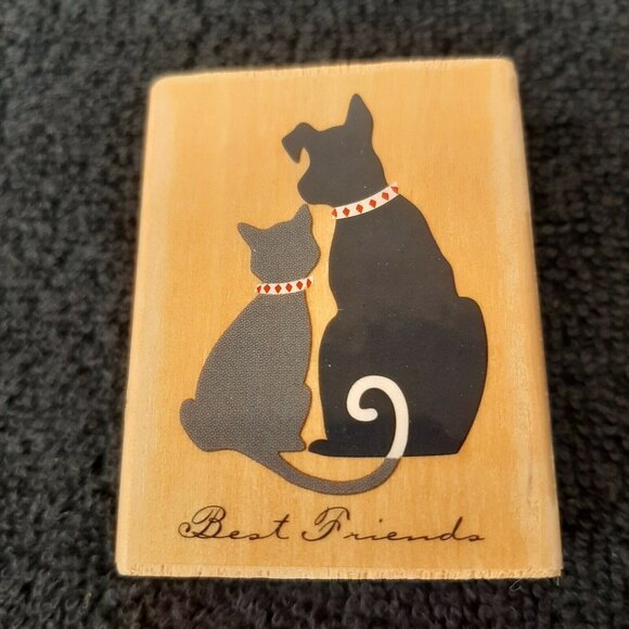 NOS 2004 Best Friend Pets 3785D Delta Rubber Stamp Stamped CAT & DOG silhouettes - Picture 1 of 5